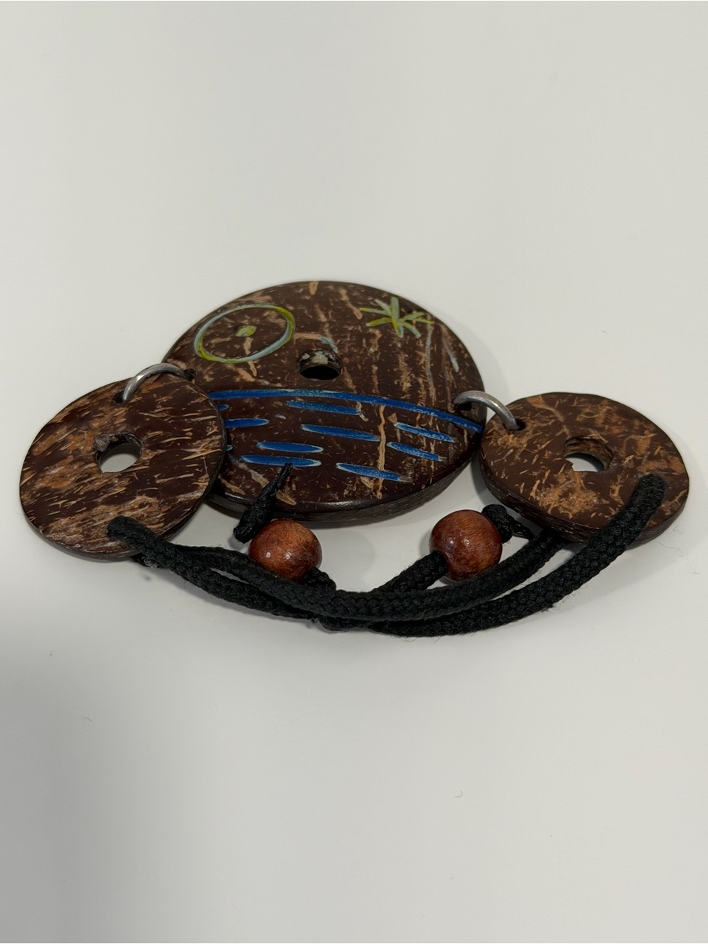 Handcrafted Brown Coconut Button bracelet with Painted Accents